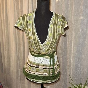 Cool attitude top, green/brown/beige and white. Great condition